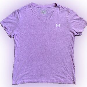 Womens Under Armour V-Neck pink lavender short Sleeve shirt top | large